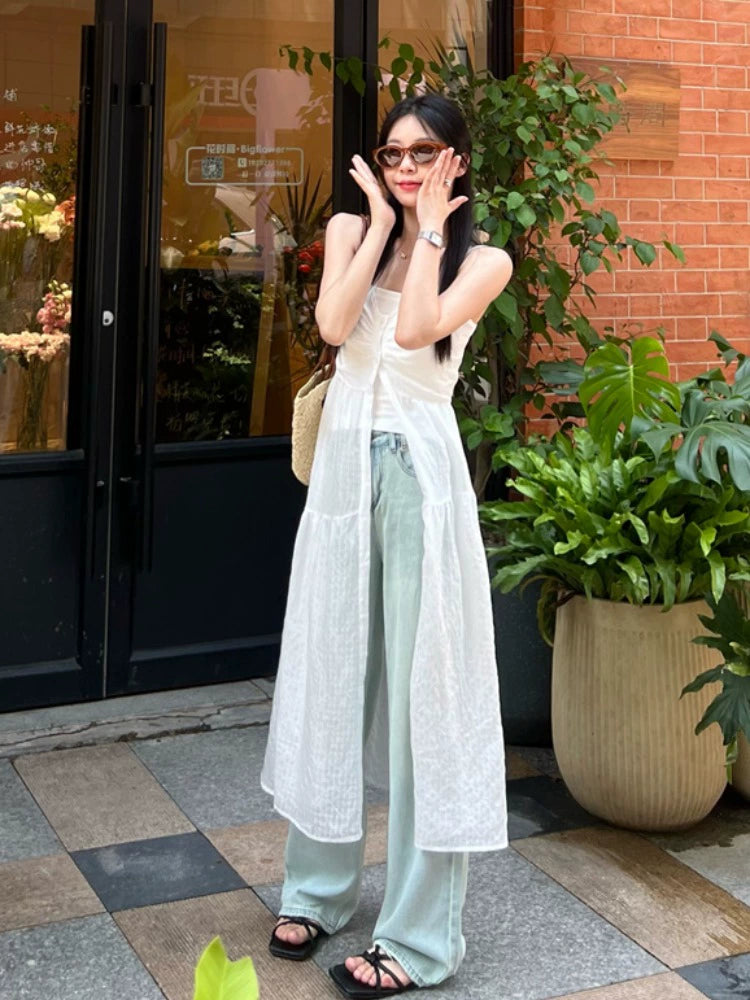 Fashion women's wear New American Style Bandage Dress Atmosphere Girls' Summer 2024 Mid-Length White High-End Beach Vest Dress
