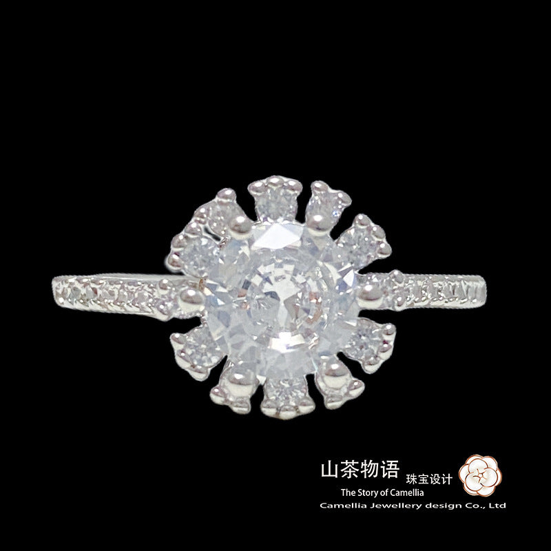 Camellia香港专柜1.0Ct仿真钻同款戒指 镀金微镶满钻花瓣婚戒代发