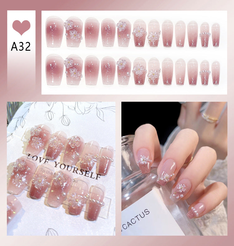 Fashion  nail Handmade Wear Nail Wholesale Internet Hot Diamond in the Debris Butterfly Glitter Nail Tips Finished Product Nail Patch Jelly Glue