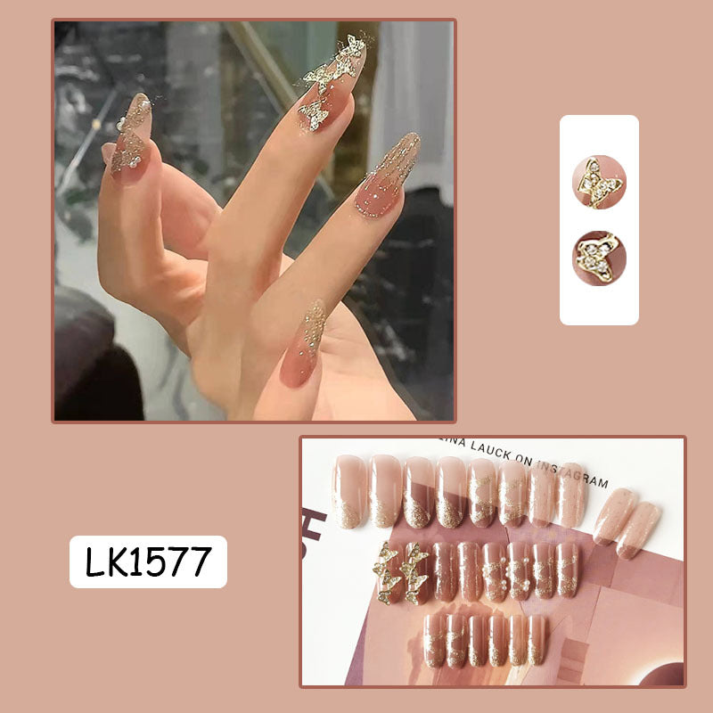 带钻款碎钻蝴蝶结美甲贴片穿戴甲假指甲美甲成品指甲贴片批发甲片