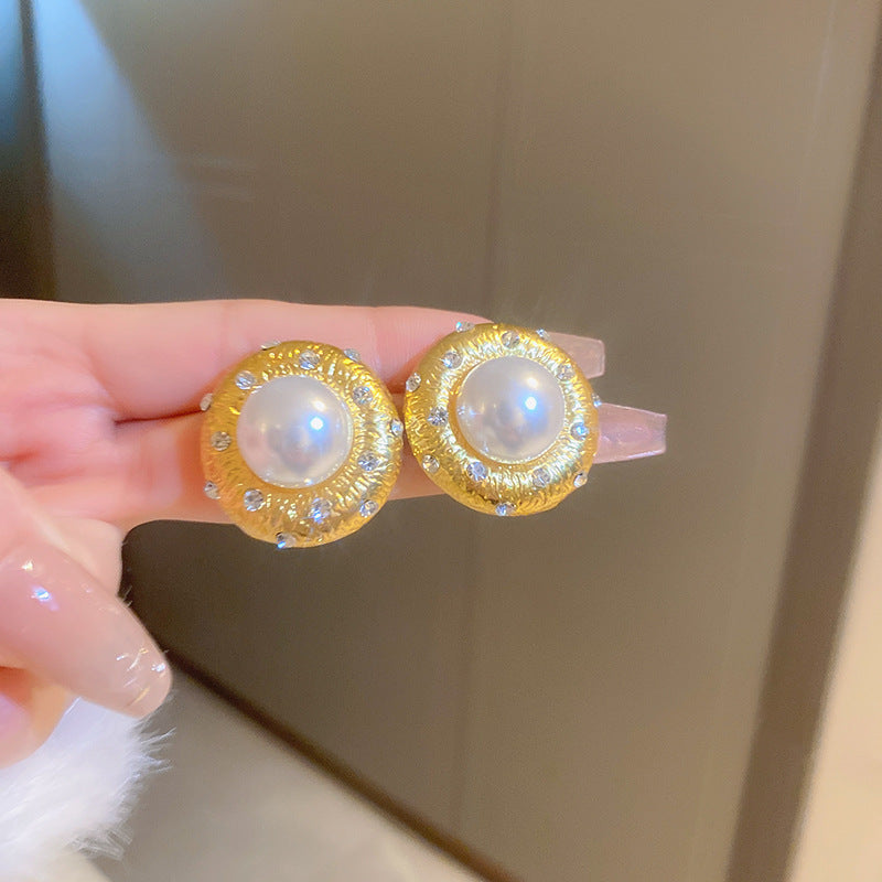 真金电镀925银针珍珠耳环法式复古宫廷风耳环时尚百搭耳饰女批发