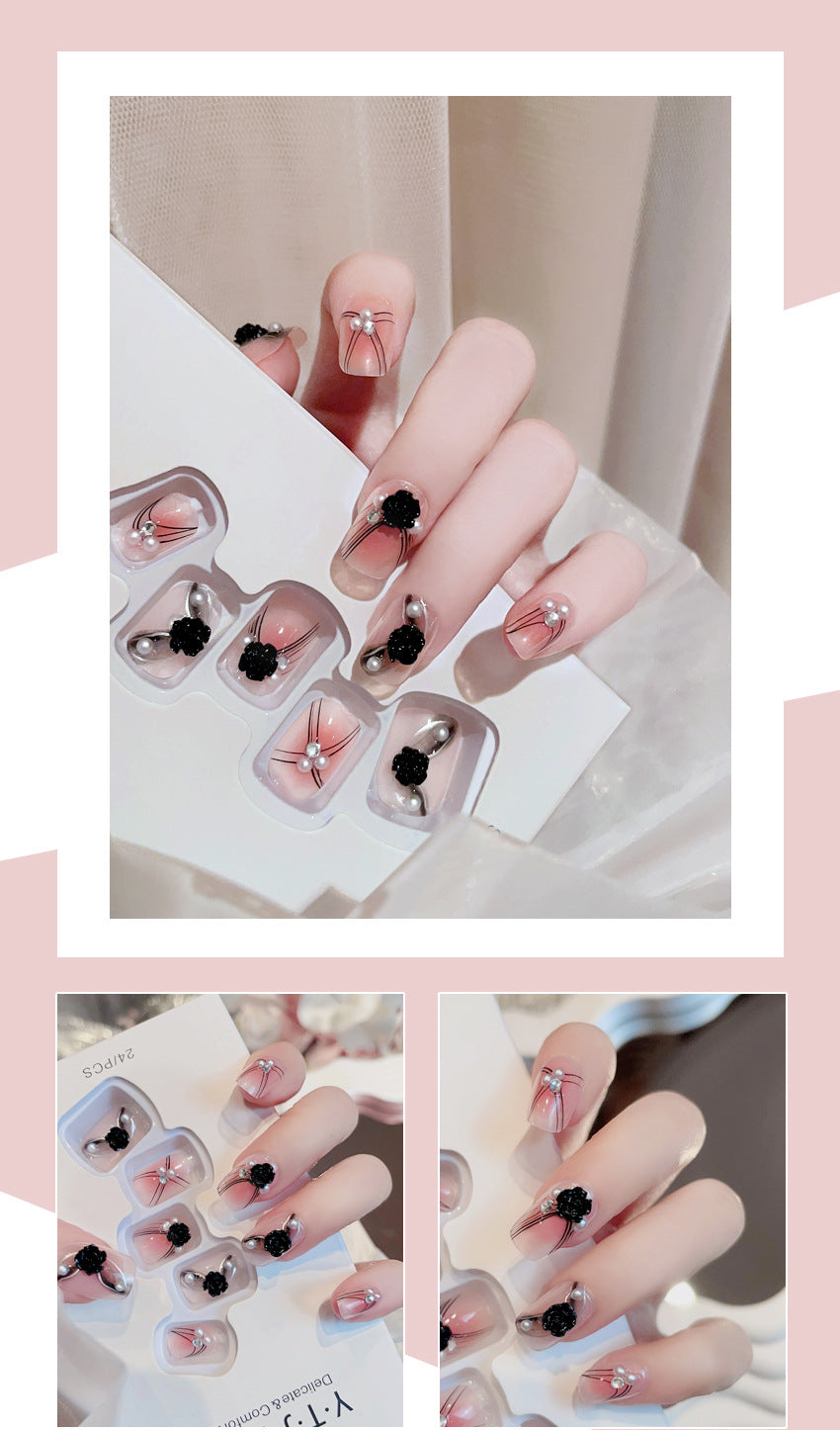 Fashion  nail New Black Camellia Pure Want to Wear Nail Flower Fake Nail Patch Removable Wear Nail Wholesale X80