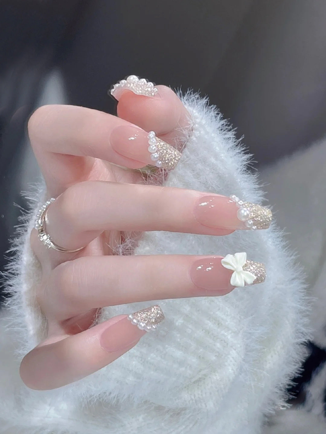 Fashion  nail Wear Nail Bow Summer Gentle Fresh Style Temperament Wear Nail Tip Finished Product in Stock Wholesale Nail Tip A19