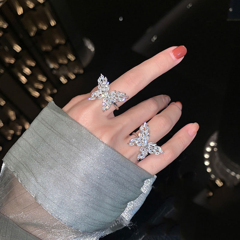 Camellia小众轻奢超仙锆石蝴蝶开口食指戒 ins潮网红冷淡风指环女