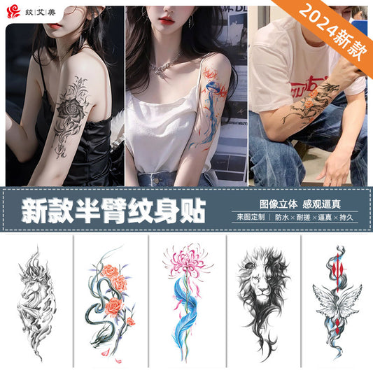 Free shipping Tattoo Small Full Arm Animal Tattoo Tattoo Sticker Half Sleeve Simulation Waterproof Black and White, Colored Flower Men and Women Tattoo Sticker Paper Wholesale
