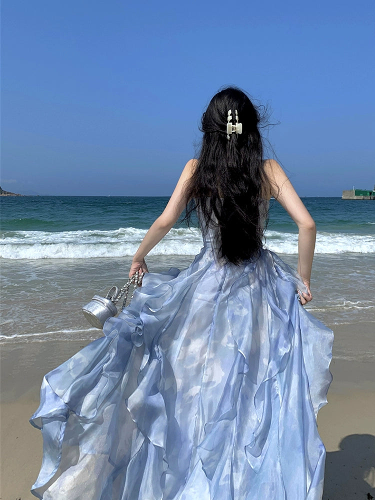 Fashion women's wear Phantom Fairy Seaside Vacation Elegant Beach Dress Ruffled Escape Princess Skirt Summer Sling Dress