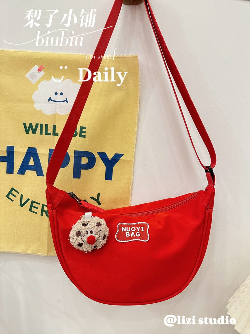 Dopamine Bag Free shipping Tattoo Crescent bag Crossbody bag Women's dopamine niche design Nylon cloth dumpling bag Wide shoulder strap Casual shoulder bag