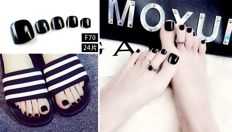 Fashion  nail Tina Finished Nail Beauty Fake Nail Patch Nail Solid Color Toenail Nail Sticker Nail Shaped Piece 24 Pieces F Series