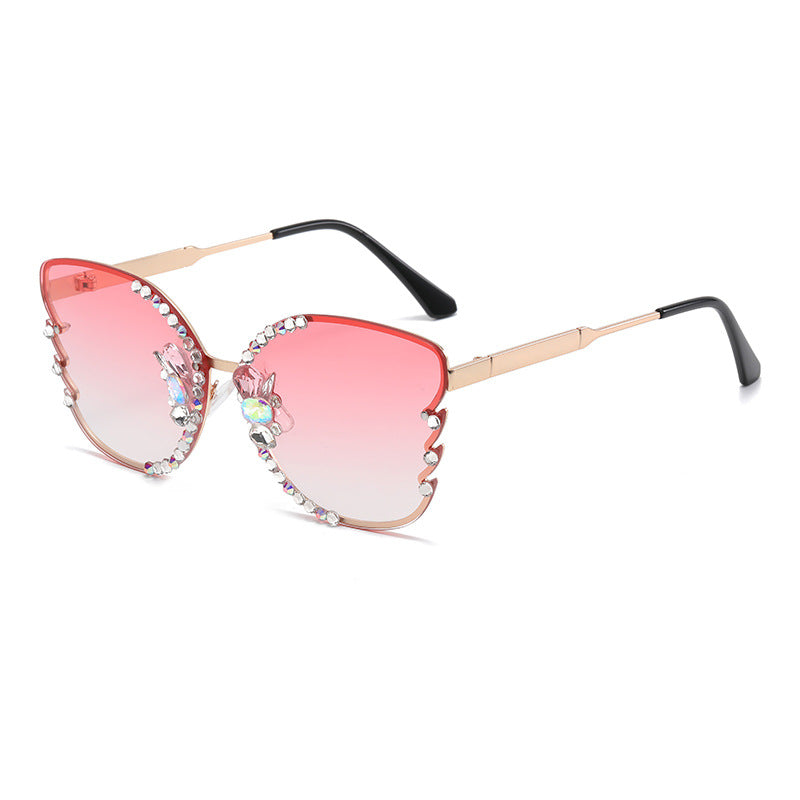 Women's fashion glasses 跨境专供欧美大框街拍新款镶钻太阳眼镜时尚金属女士潮流墨镜批发