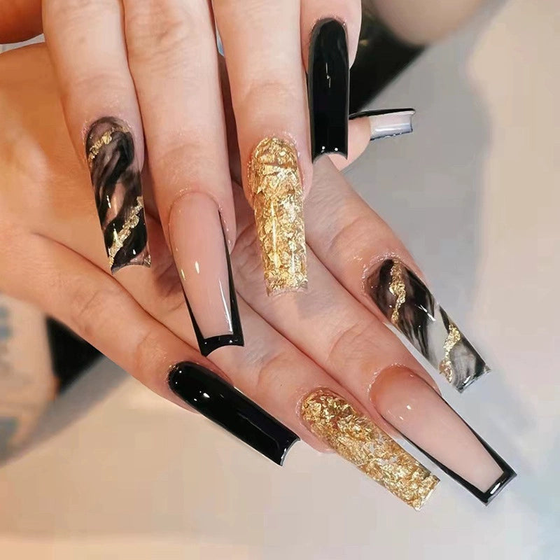 (Hand-made nail) The dark fairy in Europe and America is dying, the magic mirror powder is white, and the finished nail product, Millennium Spice Girl fake nails patch, is worn for a long time.