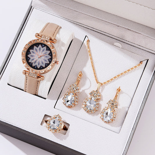 Fashion women's watchHot Sale Women's Elegant Exquisite Creative Gift Suit Diamond-Embedded Watch Ornament 4pcs/Set Wrist Watch without Gift Box