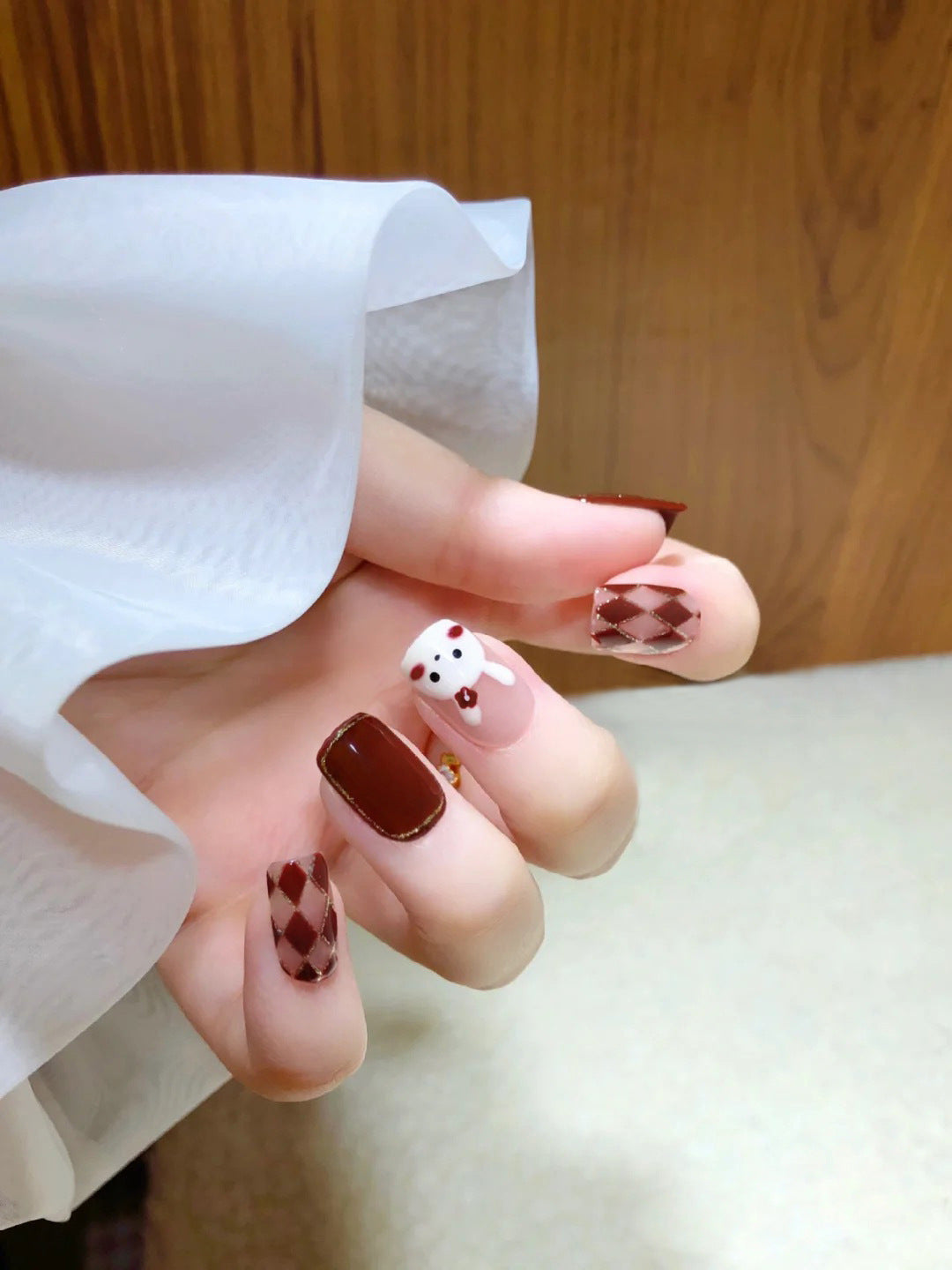 Fashion  nail Rabbit Rhombus Wear Armor Nail Patch Nail Sticker Nail Stickers Fake Nails Wearable Nail Stickers A10