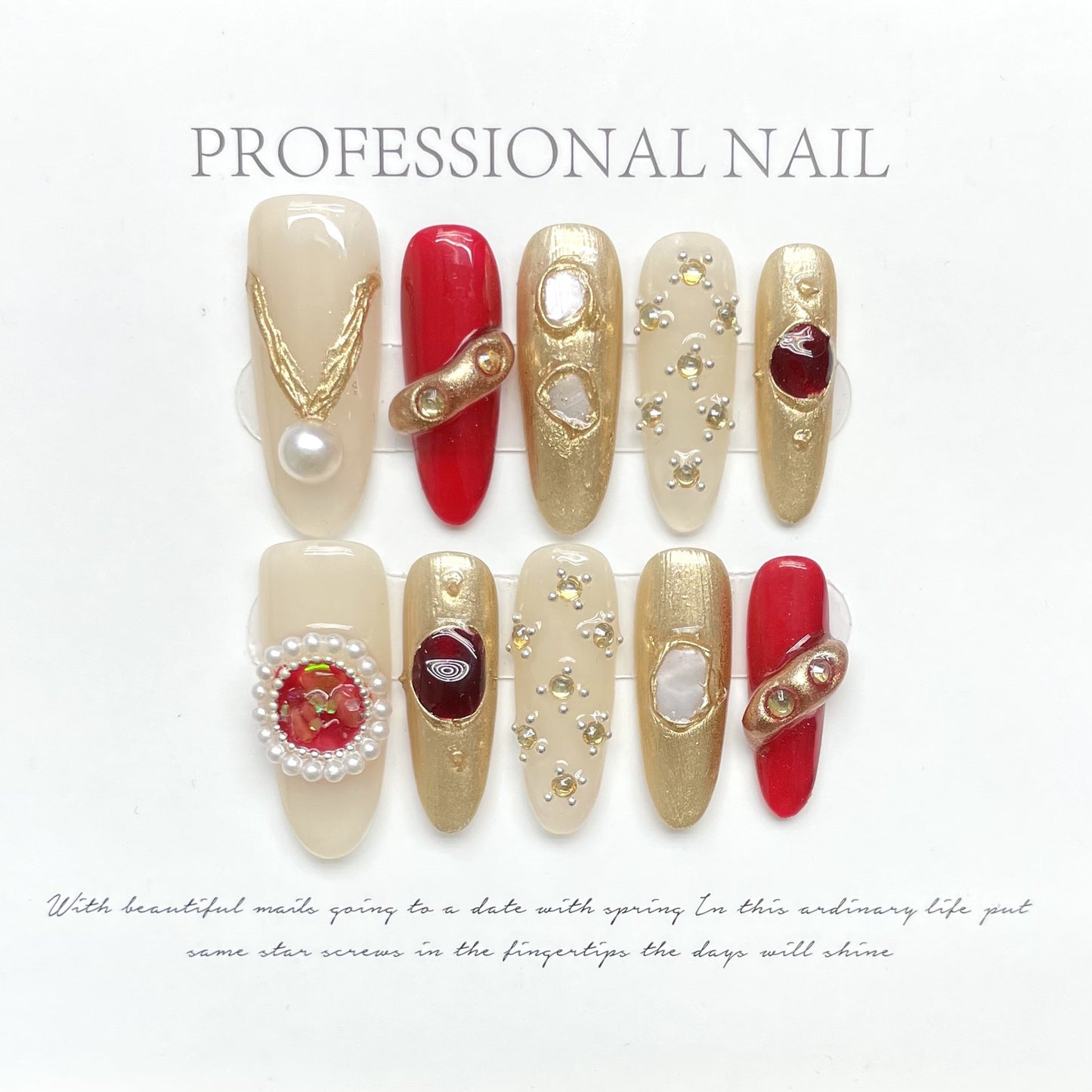(reusable nail)【 Drunken by paper and obsessed with gold 】 Nail manicures, fake nails, honey silk lotus, the same gemstone, Baroque high-end feeling, bride light luxury, high-end