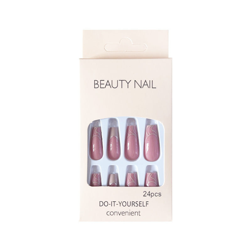 奶咖法式穿戴甲裸色nails 线条跨境美甲片外贸假指甲长甲美甲贴片