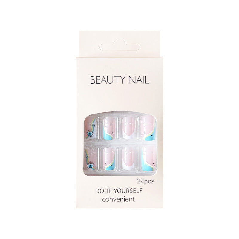 蓝色瞳孔穿戴甲眼睛nails 法式跨境美甲片外贸假指甲长甲美甲贴片