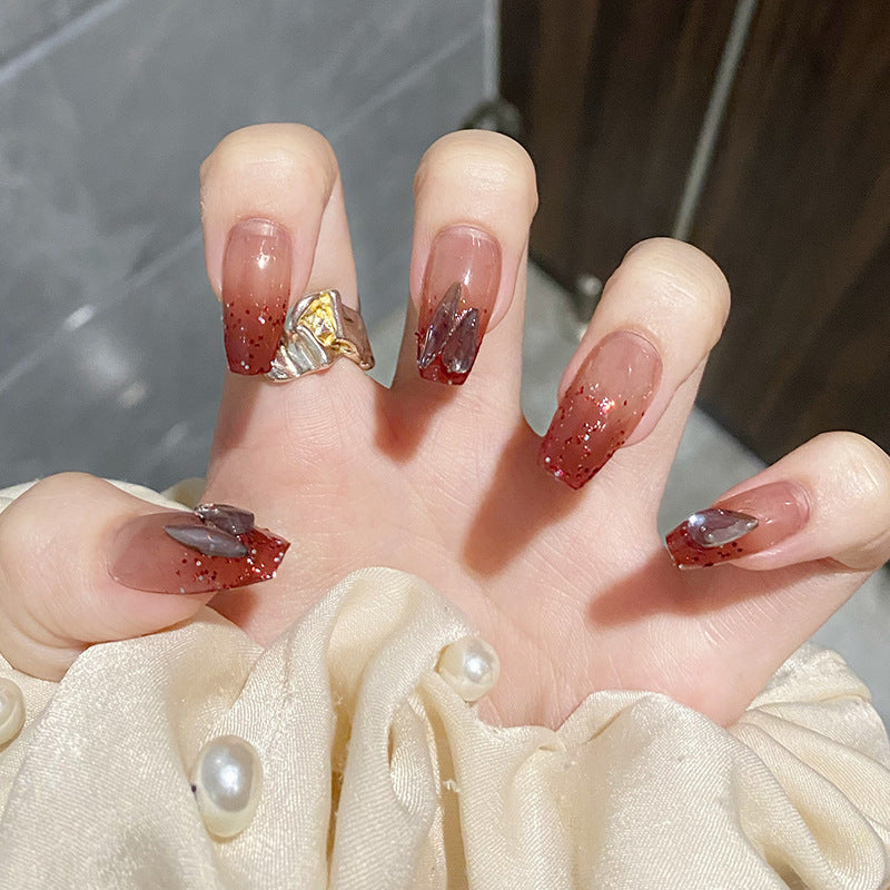 碎钻琉璃穿戴甲渐变美甲贴片可拆指甲贴片假指甲穿戴美甲成品甲片