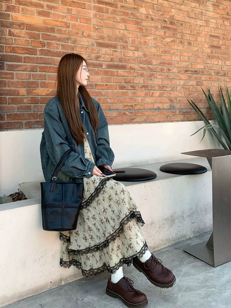Fashion women's wear French Style Floral Strap Dress 2024 Spring New Style Small Temperament Beautiful Tiered-Ruffle Long Dress Women