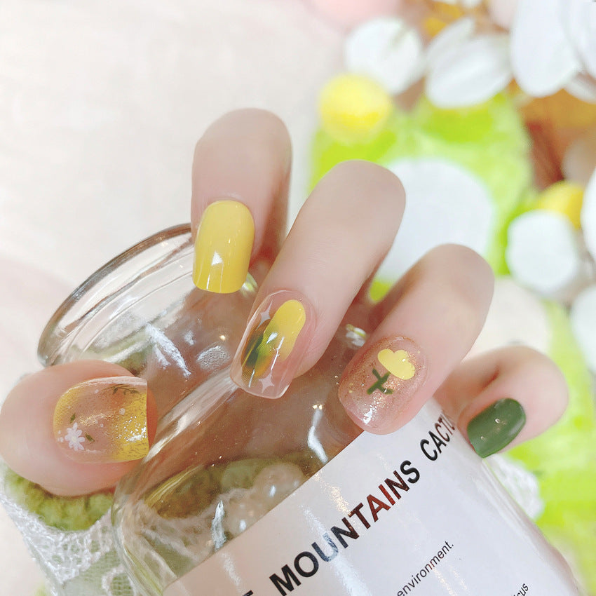 Fashion  nail Summer Yellow Wear Armor Nail Patch Nail Sticker Nail Stickers Fake Nails Wearable Nail Stickers A46