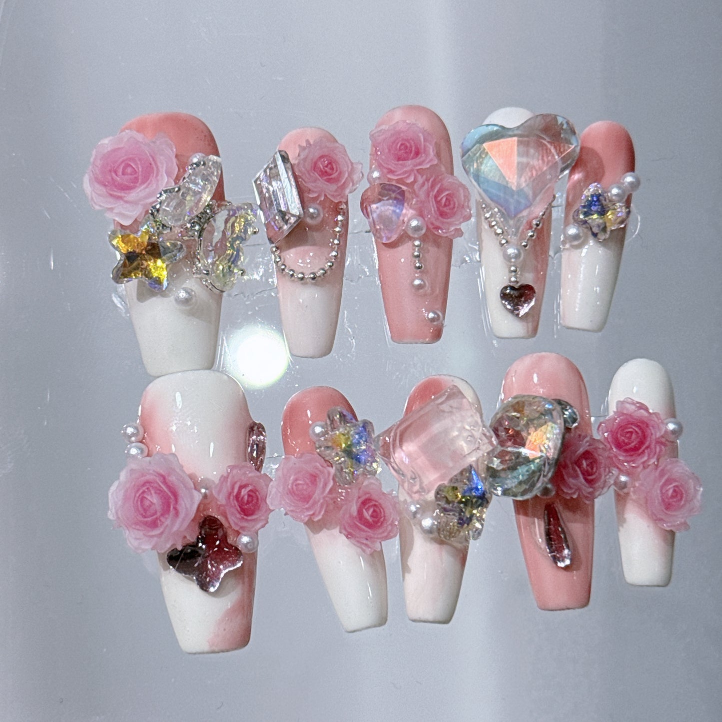 Hand-Worn Nail Dried Rose Three-Dimensional Flower Fake Nail Patch Nail Sticker Pieces Manicure Best-Seller on Douyin Nail Sticker