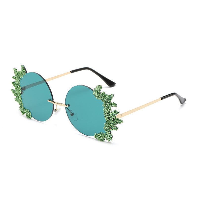 Women's fashion glasses 2023欧美大框架镶钻墨镜跨境潮流水晶钻石太阳眼镜户外防晒显瘦女
