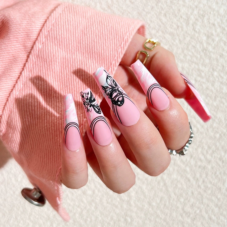 (Hand-made nail) super long hot girl wears nail chips, glitter nail patches, fake nail stickers, and finished products, sexy and exaggerated, European and American style wearables