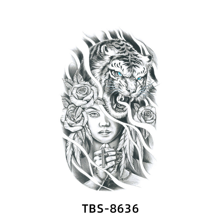 Free shipping Tattoo New Wholesale Small Flower Arm Waterproof Tattoo Sticker Half Sleeve Arm Back Color Animal Skull European and American Tattoo Sticker Paper