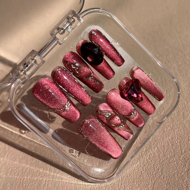 New Year White and Red Cat's Eye Hand-Worn Nail Ruby Red Xiaohongshu Hot Sale
