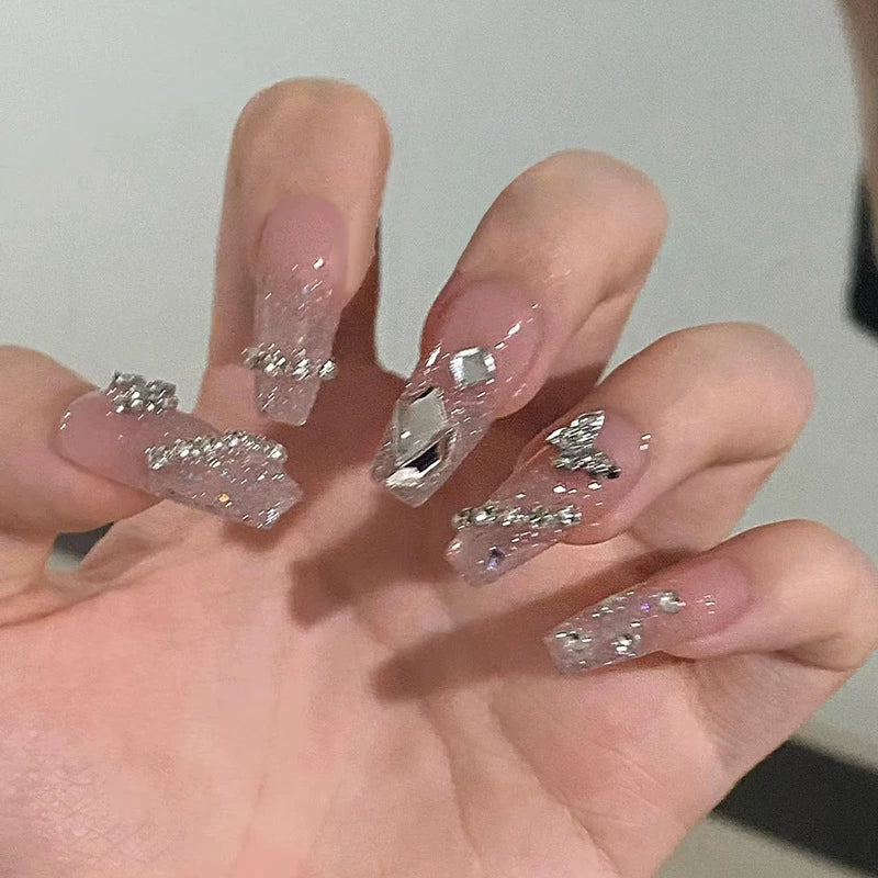 (Hand-made nail) French nail armor long black small fragrance simple white high-grade sense nail piece bride pregnant woman finished product.