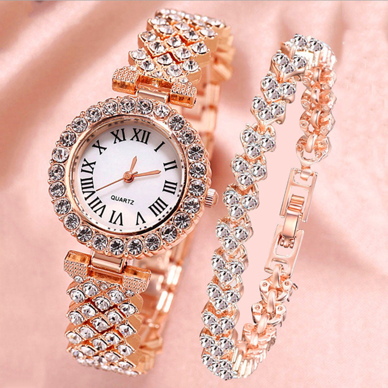 Fashion women's watchForeign Trade Popular Style Fashion Roman Pattern Diamond Women's Watch Women's Watch Quartz Watch Bracelet Women's Wrist Watch Factory in Stock
