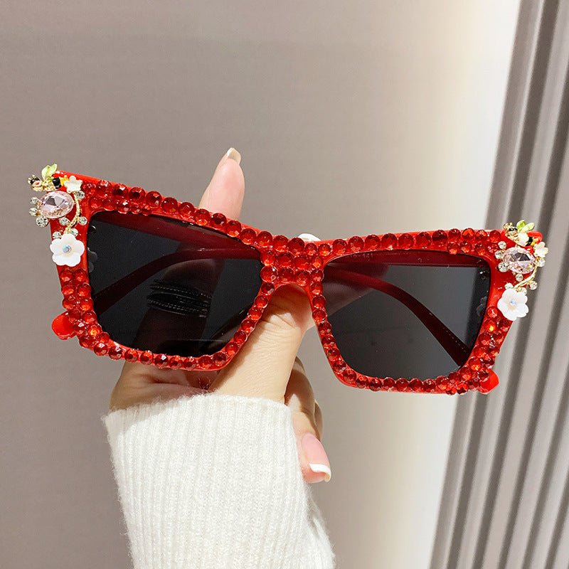 Women's fashion glasses 跨境新款镶钻太阳眼镜酷炫连体金属边朋克墨镜男欧美个性女搞怪