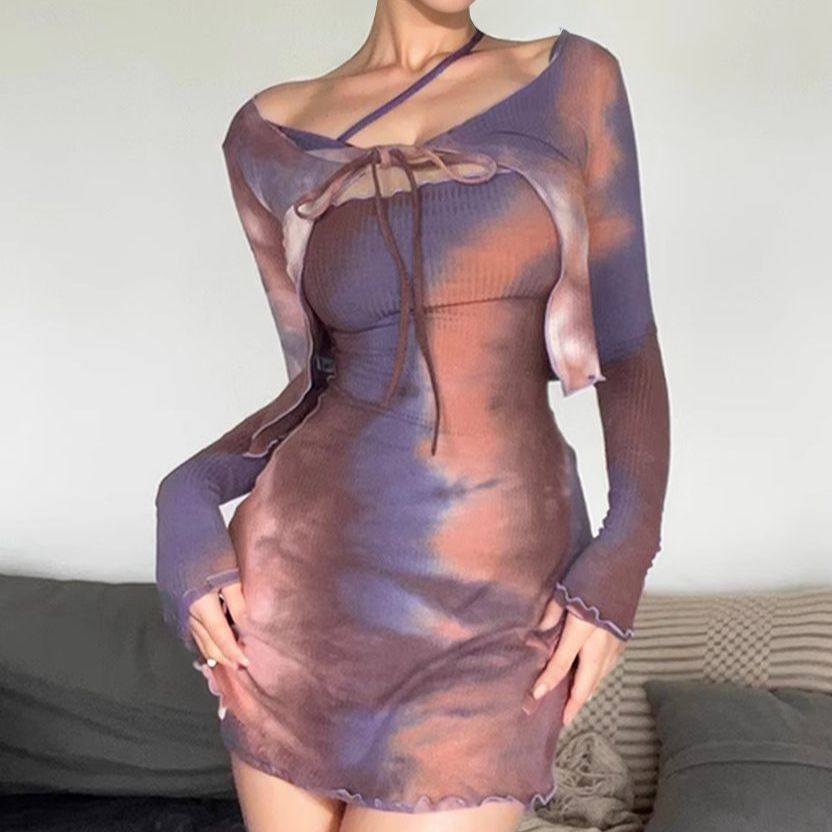 Fashion women's wear  New Fall Women's Clothing Ins Knotted Short Outerwear Bra Top Waist-Tight Hip-Wrapped Dress Suit