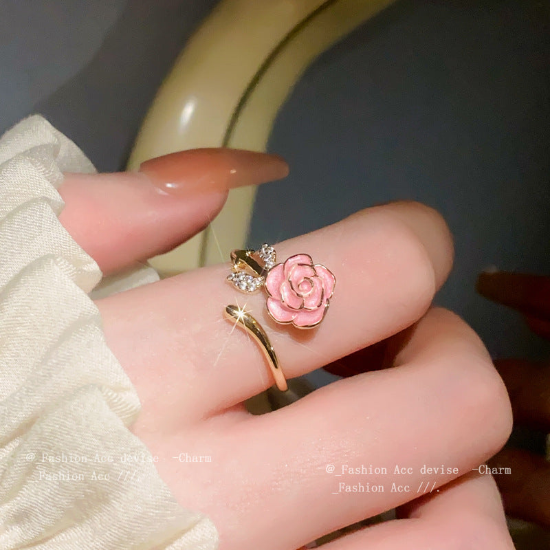 花朵锆石滴油戒指小众ins百搭食指戒轻奢甜美高级感气质手饰批发