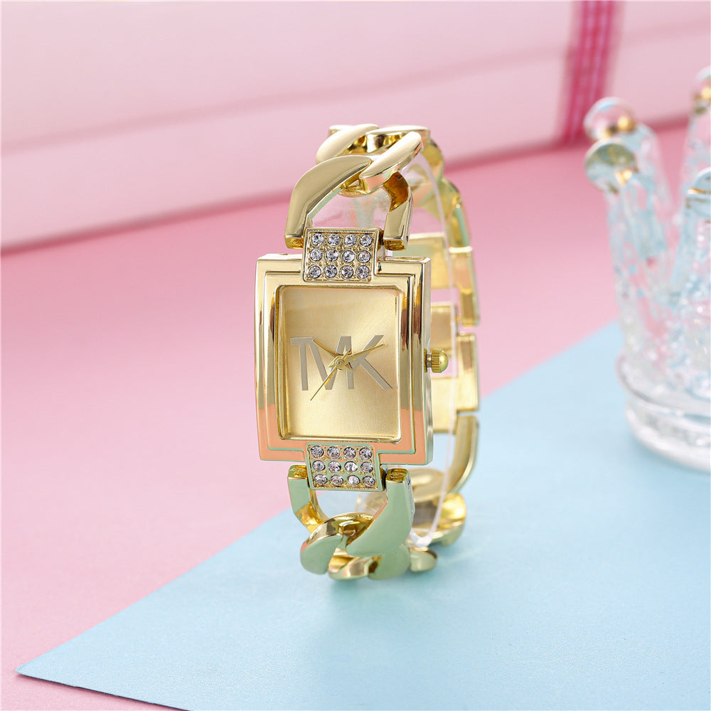 Fashion women's watchCross-Border Hot Women's Square Diamond Light Luxury Minority Quartz Watch Casual Bangle Bracelet Stainless Steel Women's Watch