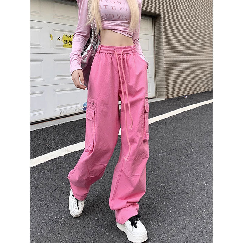 Dopamine pants Free shipping Tattoo American street overalls women's autumn new dopamine color pants loose straight wide-leg sports casual pants