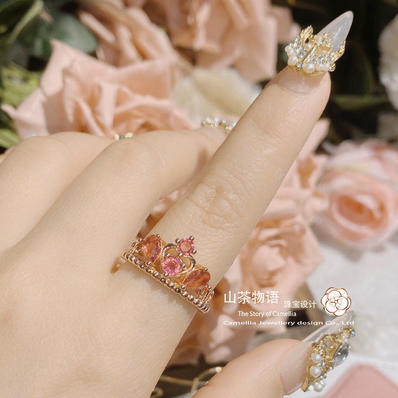 CamelliaVersa复古彩宝仿红碧玺镀玫瑰金镶红刚玉戒指女 货源批发