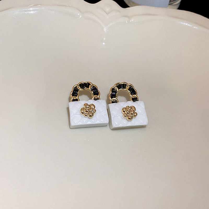 银针皮革手提包几何耳环韩国时尚气质耳钉个性创意设计感耳饰批发
