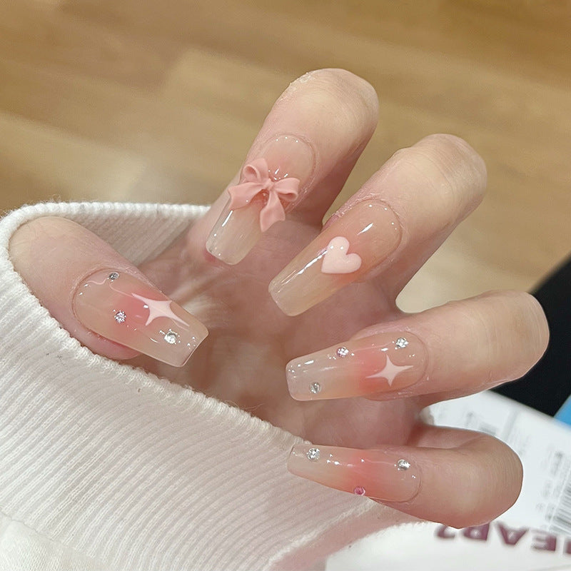 梦幻甜心指甲贴片蝴蝶结美甲片腮红假指甲爱心美甲贴成品甲片批发