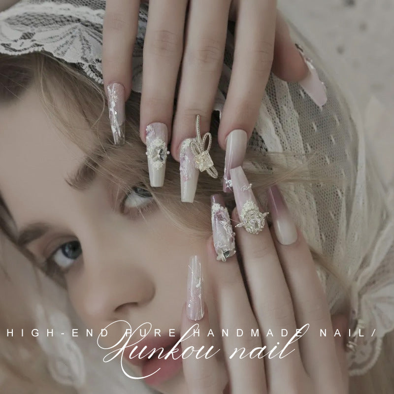 Hand-Made Nail Beauty Flower Three-Dimensional Sweet Fresh Temperament Korean Style Baby Pink Ice Cream Rose Hand-Painted