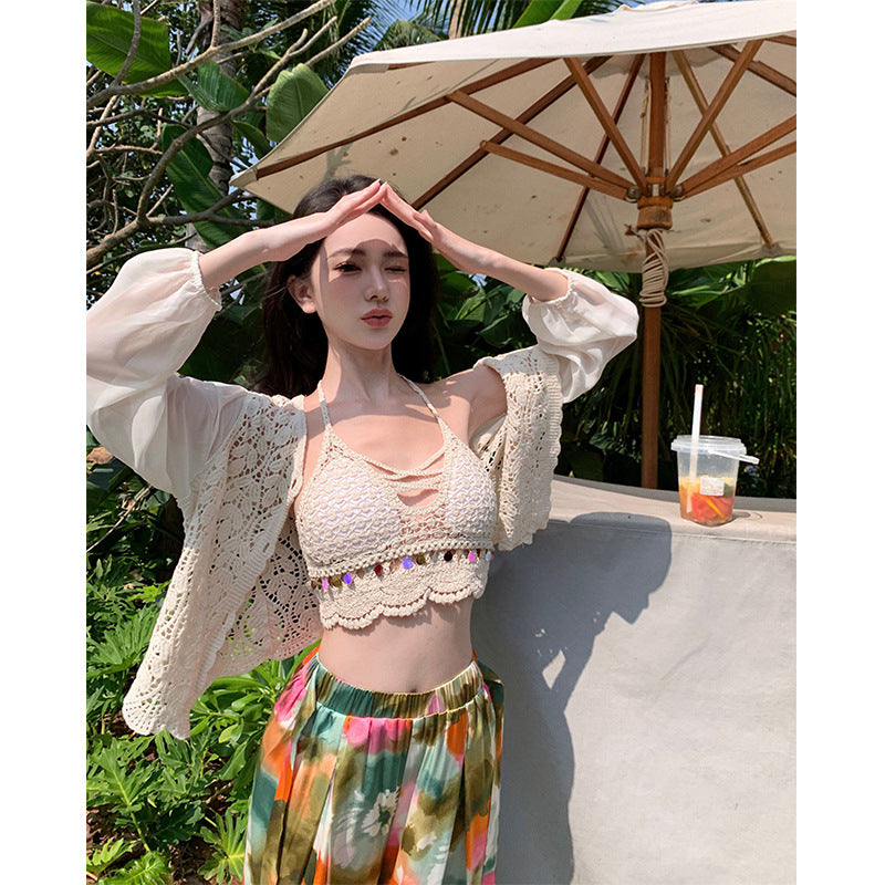 Dopamine pants Free shipping Tattoo Dopamine floral wide-leg pants seaside wear with flower pants summer women's high-waisted trousers bohemian culottes beach pants
