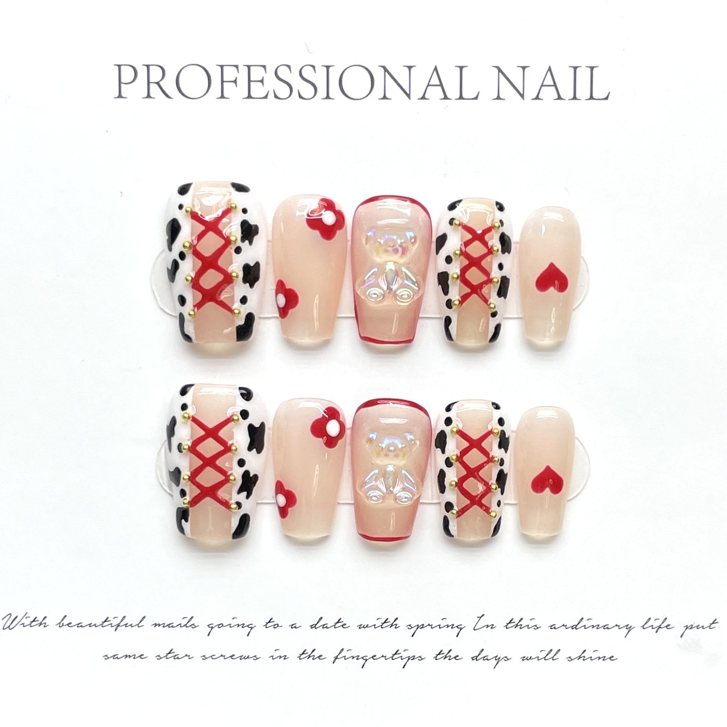 (reusable nail)"Hand-made real shot" blue mine cat's eye hand-worn nail stickers long white advanced detachable.