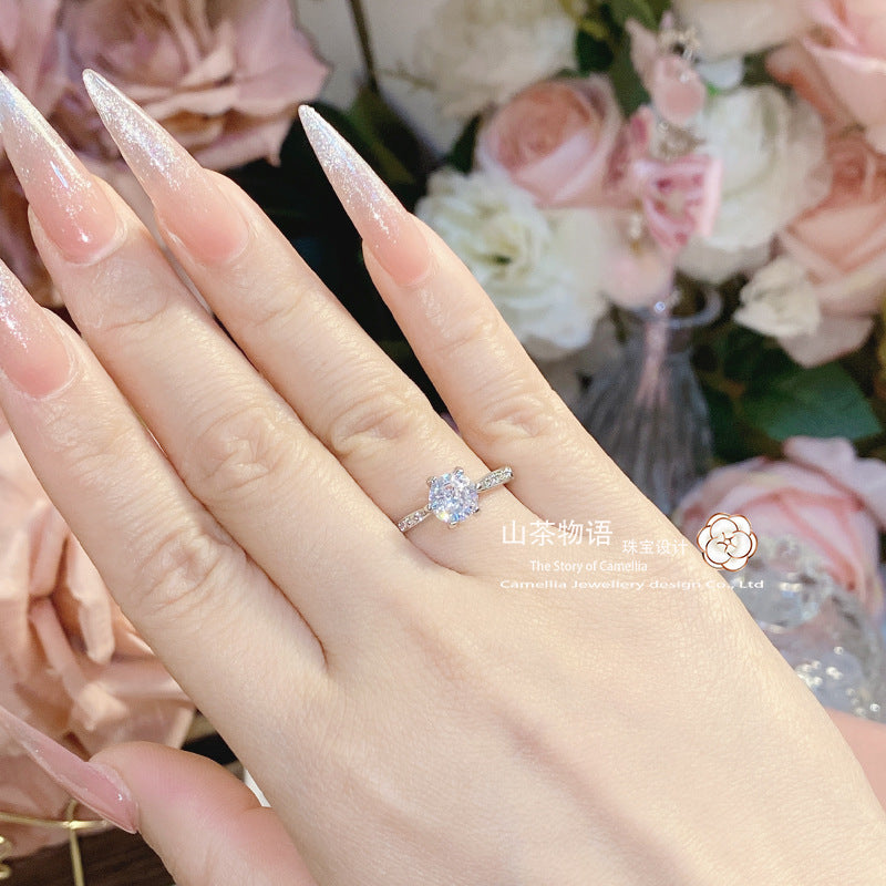 Camellia直播货源简约守护婚纱百搭戒指 仿莫桑轻奢可调节戒指女