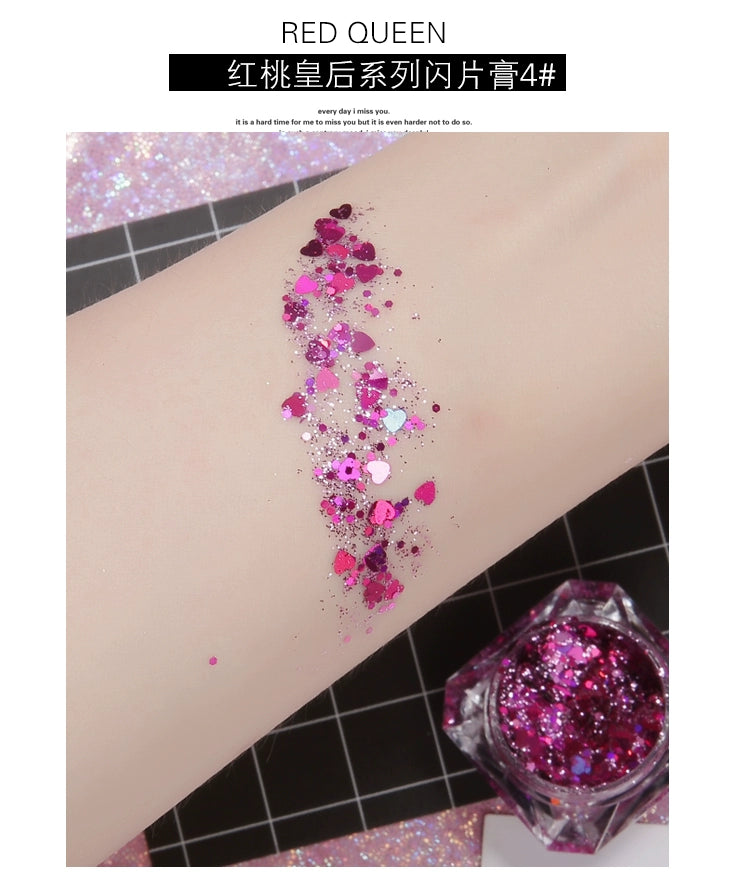 买二送一网红美甲亮片眼影盘啫喱膏免胶水面部星星舞台演出闪光亮粉