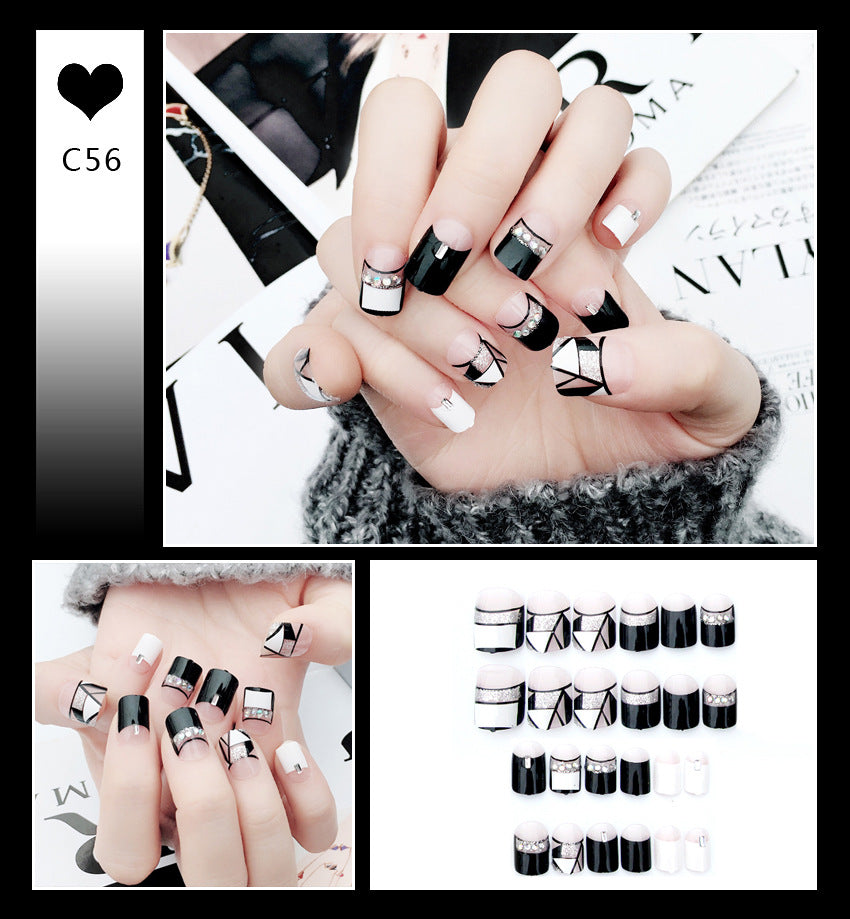 Fashion  nail Internet Celebrity Fake Nail Patch Wear Armor Finished Product Nail Tip Nail Stickers Removable Nail Patch Removable Nail Rhinestone-Sticking