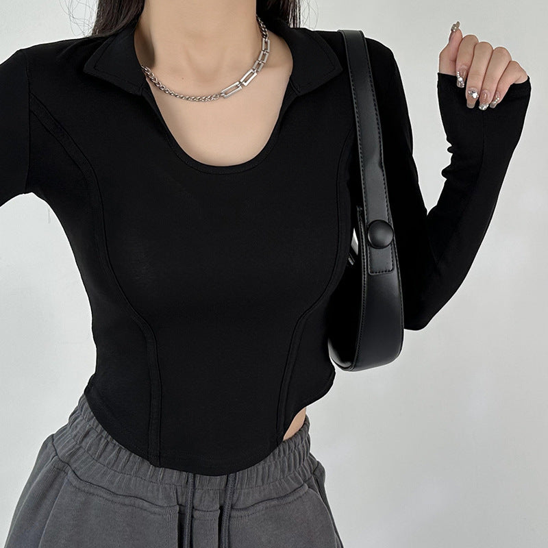 Fashion women's wear Women's Long-Sleeved T-shirt Autumn 2024 New Slim-Fit Slimming Bottoming Shirt Design Sense Niche Small Shoulder Top