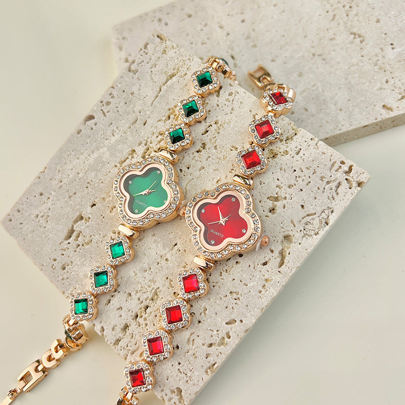 Fashion women's watchLight Luxury Women's Watch New Four-Leaf Clover Fashion High Sense New Ruby Special-Interest Design Diamond Watch Batch