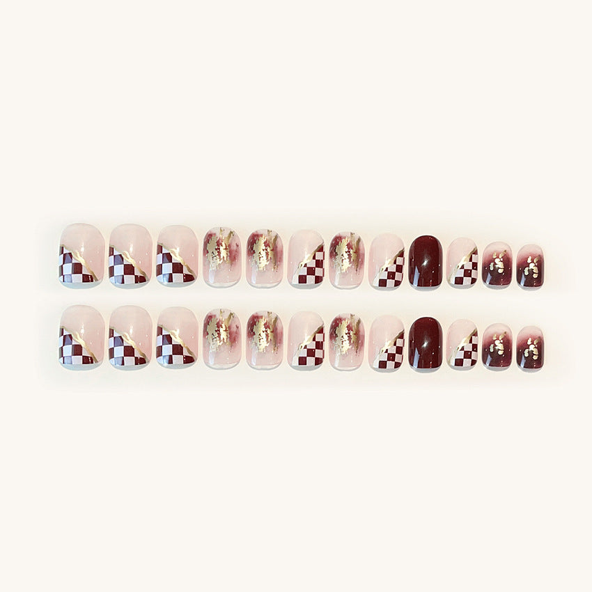 Fashion  nail Chessboard Plaid Wear Armor Nail Patch Nail Sticker Nail Stickers Fake Nails Wearable Nail Stickers A14