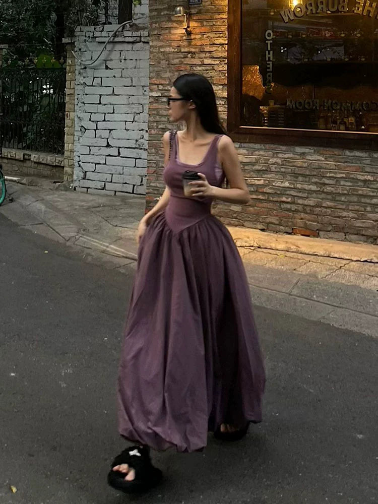 Fashion women's wear French Retro Pure Desire Sexy Sling Dress Female Elegant Backless Design Gentle Fake Two Pieces A- line Dress