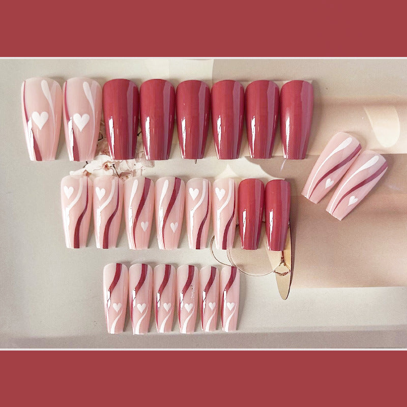 浆果线条穿戴甲白色nails 几何跨境美甲片外贸假指甲长甲美甲贴片