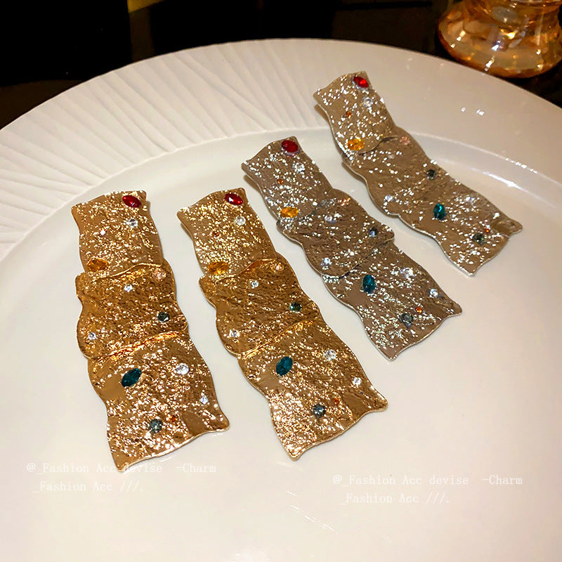 镶钻不规则长方耳环欧美夸张设计感耳坠小众个性时尚气质耳饰批发