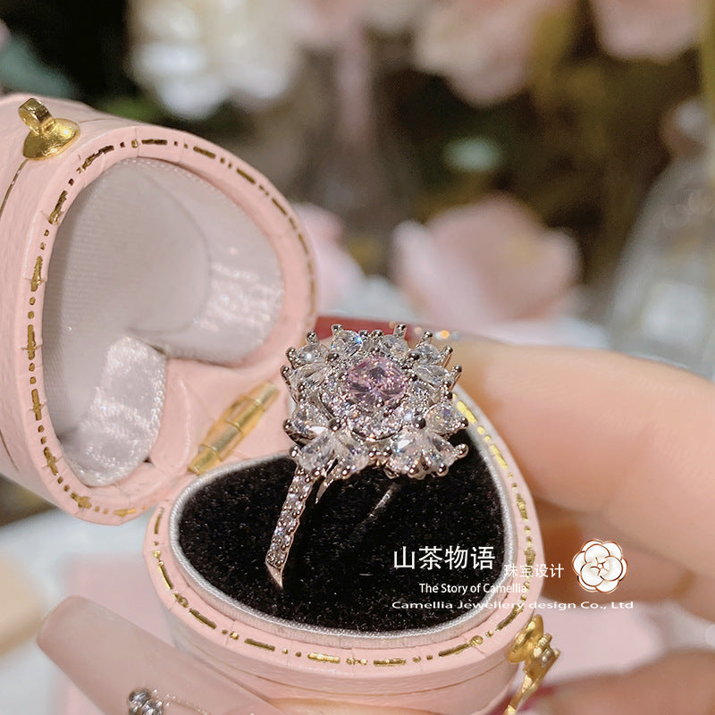配饰戒指Camellia复古仿帕帕拉恰粉宝石戒指 在逃公主镀金阿斯切方锆戒指